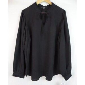 Alfani Women's Top Plus Size 2X Black High Neck Ruffle Long Sleeve Shirt Blouse